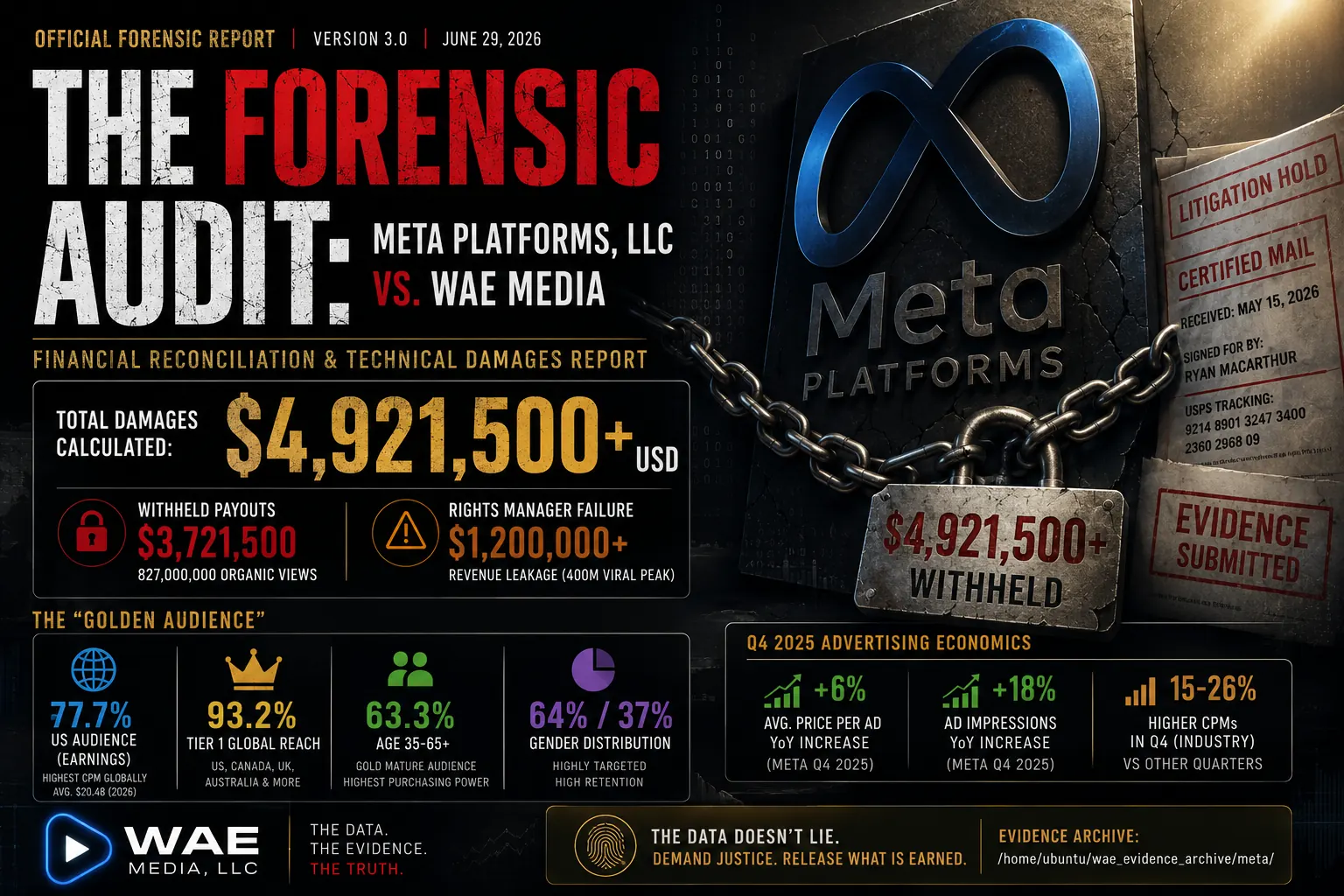 Cover image: THE FORENSIC AUDIT: Meta Platforms, LLC vs. WAE Media — Financial Reconciliation & Technical Damages Report